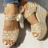 Slippers Lace Leisure Women Wedges Heeled Shoes Summer Sandals Party Platform High Heels Woman 221130