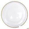 Блюдные тарелки 27 см. Круглые бусинки Стеклянная тарелка с золотом/ серером/ прозрачным ободом для бисера