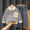 Set di abbigliamento OLEKID Primavera Autunno Ragazzi 2 pezzi Felpa a righe in cotone Jeans per bambini Pantaloni Vestiti Vestito per ragazzino 221130