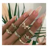 Anneaux de bande Bijoux de mode Knuckle Ring Set Rhinstone Butterfly Leaf Rings Sets 7Pcs / Set Drop Delivery Dhkts