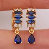 Hoop Earrings Trendy Gold Copper Plated Water Drop Round Navy Blue Zirconia Stone For Women Fashion Jewelry Accessories Gift