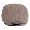 Berets HT3416 Men Fashion Thick Warm Winter Hat Retro Beret Cap Striped Wool Male Vintage Ivy Gastby Flat