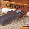 Pencil Bags Handmade Genuine Leather Pencil Bag Cowe Fountain Pen Case Holder Retro Pens Pouch Protective Sleeve Er 907 B3 Drop Deli Dhdnx