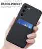 Carte d'identité Pocket Liquid Silicone Cas pour Samsung S23 Ultra Plus Note 20 S22 S21 A13 5G A23 4G A33 A53 M23 M33 M53 Soft TPU Credit Card Slot Box Téléphone Cover Fined Hole Back Skin Back