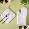 Other Kitchen Dining Bar Sublimation Oven Glove Set Canvas Microwave White Blank Diy Kitchen Tool Antiscald Heat Insation Tranfer Dh71M