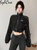 Vestes pour femmes Sylcue Noir Mysterious Simple Casual Loose Cool Handsome Street Travel All Match Unisex Women S Zipper Collar Windproof Jacket 221130