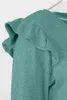 T-shirts Femmes Noir Vert Volant Patchwork Manches Longues Tops T-shirt Femme Automne Hiver Lâche Casual Col V T-shirt Bureau Ropa