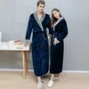 Men's Robes Men Plus Size Long Warm Flannel Fur Bathrobe Mens Winter Sleepwear Male Hooded Zipper Bath Robe Women Coral Dressing Gown 221130