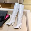 Designer High Boot for Women Real Patent Leather Metal Button Non-Slip Mid Chunky Heel Wedge Boots Fashion äkta andningsbara och lätta skor med Box1 Storlek 35-41