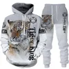 Herrspårar Animal 3D Tiger Printed Hoodie Pants Suit Cool Men/Women 2 PCS Sportwear Tracksuit Set Autumn and Winter Clothing 221202