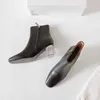 Raden Full Crystal Shoes läder till ena fyrkantiga häl mode stövlar höst och vinter solid sido blixtlås hög kort för kvinnor