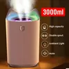 Essential Oils Diffusers 3L Air Humidifier Oil Aroma Double Nozzle With Coloful LED Light Ultrasonic Humidifiers Aromatherapy 221201