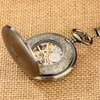 Vintage Style Pocket Watch Hollow Out Case Men's Handwinding Mechanical Watches Roman Numeral FOB Pendant Chain