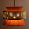 Lâmpadas pendentes 2022 Tecido artesanal de bambu laranja de luxo colorido lustre nórdico chinês japonês chinês