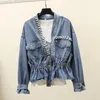 Doudoune coach jacket Women Jackets Spring Women's Denim Clothes Woman Beaded Loose Fashion V-neck Student Tight Waist Short Jacket bershka Coat Casual