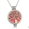 Pendant Necklaces Tree Of Life Aromatherapy Essential Oil Diffuser Necklace Locket Pendant 316L Stainless Steel Jewelry With 24 Chai Dh9Dp