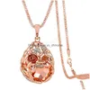 Pendant Necklaces Women Crystal Rhinestone Necklaces Long Popcorn Chain Champagne Rose Gold Flower Wheat Ear Pendant Sweater Necklac Dhrhn