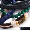 Bracelets de charme Expert Cortex Bracelet Vert Perle Tissage Spirale Fil Métallique Costume Quatre Papier Ensemble Drop Livraison Bijoux Bracelets Dh4As