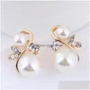 Kolczyki Simated Pearl Jewelry dla kobiet kryształ ol lady femme boucles Doreilles Drop dostawa DH35Q