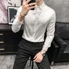 Men's Casual Shirts Men's Royal Blue Smooth Ice Silk Mens Satin White Bright Flowers Korean Clothing Night Club Party Dress Stage