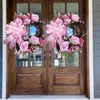 Decorative Flowers 2022 Wreath With Bow Window Front Door Autumn Garlands Decorations Home Pink Christmas Champagne