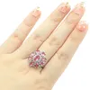 Cluster Rings 21x20mm Arrival 4.6g Real Green Emerald Pink Tourmaline Women Dating 925 Silver Drop