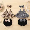 Clothing Sets 0-12m Born Girls Three Piece Set Leopard Print Spaghetti Straps Tops Bow Shorts Headdress For Baby Summer Outfits