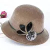 Kobiety jesienne zimowe czapki wełny damskie kopuły kapelusz vintage elegancka czapka fedoras z kwiatowym kapeluszem na zwykłe czapki wiadra