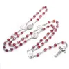 Collares colgantes Collar de rosario de cristal rojo con taza Vintage Jesús Cruz Colgante Largo Religioso Orar Joyería Regalo para hombres Mujeres Dr Dhh6M