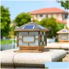 Solar Garden Lights Aluminium Pillar Light Waterproof Column Head Europe Square Gate Fence Outdoor Landscape Lighting W Dhr7D