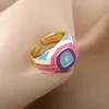 Cluster Rings Colorful Glaze Enamel For Women Vintage Exaggerated Dripping Oil Metal Rhinestone Ring Party Travel Jewelry Gift