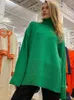 Kvinnors tröjor Kvinnor Casual Loose Sticked Sweater Pullovers Solid Cashmere Lapel Splited Turtleneck Autumn Winter Elegant Female Tops 221201