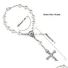 Beaded Classic Retro Imitation Pearl Mary Jesus Cross Pendant Rosary Bracelets Catholic S Religious Jewelry Women Gift Drop Delivery Dhi2R