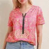 Polos pour femmes été rétro t-shirts imprimer col en V profond T-shirt lâche fermeture éclair à manches courtes T-shirt femme chemise décontractée mode femmes hauts