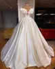 Princess A-Line Wedding Dresses Bridal Gown Sleeveless Satin Pearls Beaded Ruffles Plus Size Custom Made vestido de novia Floor Length