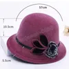 Femmes automne hiver laine chapeaux dames dôme chapeau Vintage élégant Fedoras casquette avec fleur chapeau de soleil décontracté seau casquettes