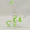 2022 8 Inch Cream Green Glass Water Pipe Bong Dabber Rig Recycler Pipes Bongs Smoke Pipes 14.4mm Female Joint with Regular Bowl&Banger US Warehouse