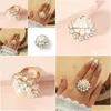 Bandringe Koreanischer kleiner Blumenring für Frauen Mädchen Einfache Perle Kristall Ehering Offene Femme Valentinstag Geschenk Drop Lieferung Jude Dhkuc