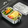 Lunchboxen 304 Roestvrij stalen lunchbox dubbele laag afgedichte thermische bento doos draagbaar voedsel vers hanteren opslagcontainer verwarmingskom 221202