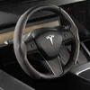 Tesla capa de volante para tesla model 3 model y model s preto vermelho fibra de carbono couro anti-pele esporte volante223g