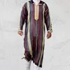 Men's T Shirts Islamic Kaftan Muslim Robes Men Casual Striped Print Long Sleeve Loose Robe Fashion Patchwork Lapel Arabia Thobe