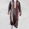 T-shirt da uomo Caftano islamico Abiti musulmani Uomo Casual Stampa a righe Manica lunga Abito allentato Moda Patchwork Risvolto Arabia Thobe