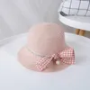 Hats H7424 Children's Sunshade Straw Sun Hat Kids Princess Beach Sunscreen Bowknot Pearl Cap Girls Summer Protection Sweet Caps