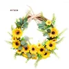 Decorative Flowers Artificial Sunflower Summer Wreath Fake Flower With Yellow And Green Leaves For Front Door