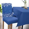 Housses de chaise de noël, flocon de neige, fond bleu, couverture de salle à manger, siège extensible en Spandex, décoration de bureau à domicile, ensemble de caisses de bureau