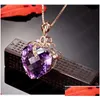 Naszyjniki wiszące 18K Rose Gold Purple Crystal Heart Naszyjnik Modna impreza Biżuteria zaręczyn/prezenty ślubne dla Wome DHDCP