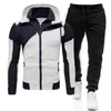 Tracksuits voor heren Men Splice Hoodie Tracksuit Tweedelige pak Dubbele ritssluiting Fashion Herfst Winter Sweatshirts en trainingsbroek Set mannelijk