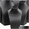 Подставка для ювелирных изделий Черное ожерелье из искусственной кожи Бюст Высокий подставка для ювелирных изделий Форма шеи для ювелирных изделий Витрина Полка Выставочный прилавок Верх Dh7Q1
