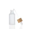 Frosted White Glass Dropper Bottle 10ml 15ml 20ml 30ml 50ml With Bamboo Cap 1oz Wooden Essential Oil Bottles