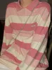 Kvinnors T -shirt Deeptown Pink Striped Tshirt Harajuku Korean Fashion Oversize Long Sleeve T Shirts Kawaii Preppy Style Basic Tees 221201